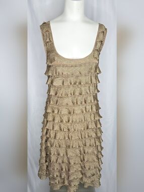 Max Studio Gold Ruffled Tiered Formal Wedding Guest Dress XL NWOT